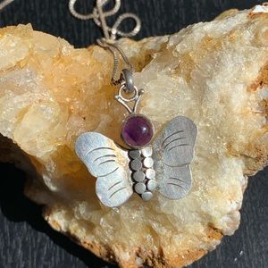 Sterling Genuine Amethyst Butterfly Necklace
